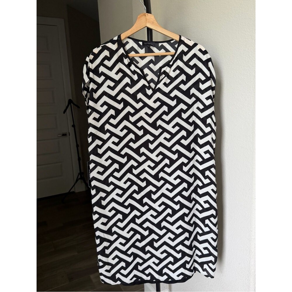 The Limited Black & White Geometric Midi Dress with Removable Slip L